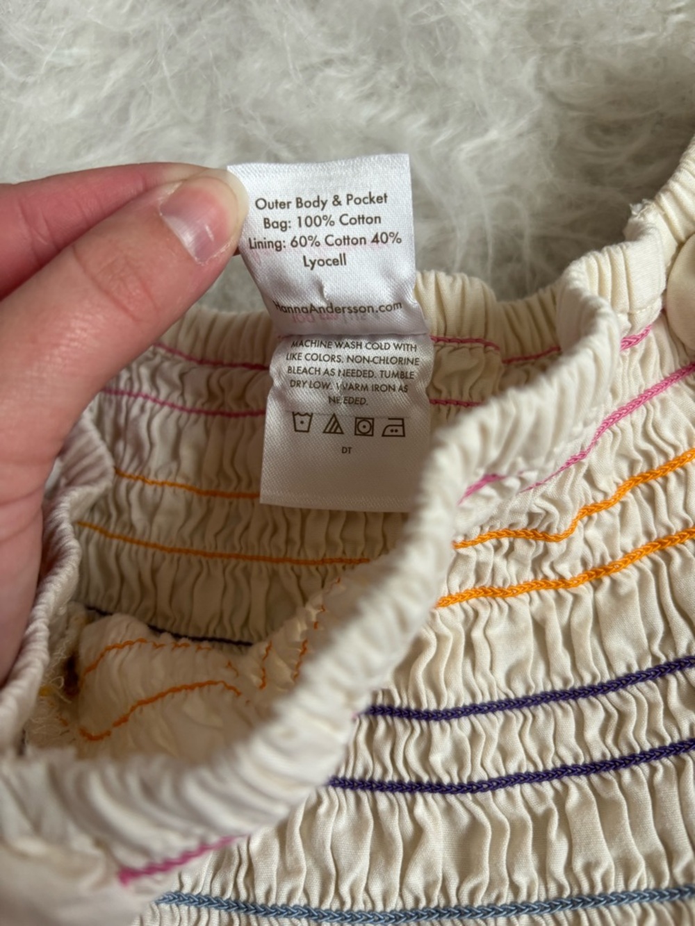 Hanna Andersson Cream Puff-Sleeve Smocked Dress with Rainbow Stripes - Picture 4 of 4